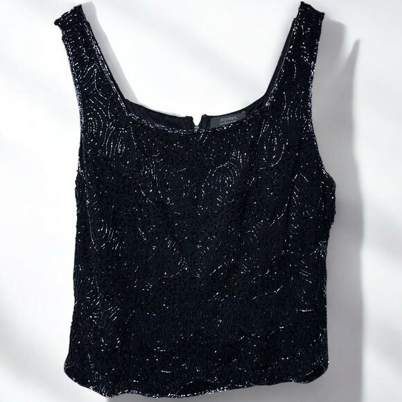 VTG Beaded Top Women's M Black Embellished Victorian Gothic Whimsigoth Tank - Picture 1 of 8